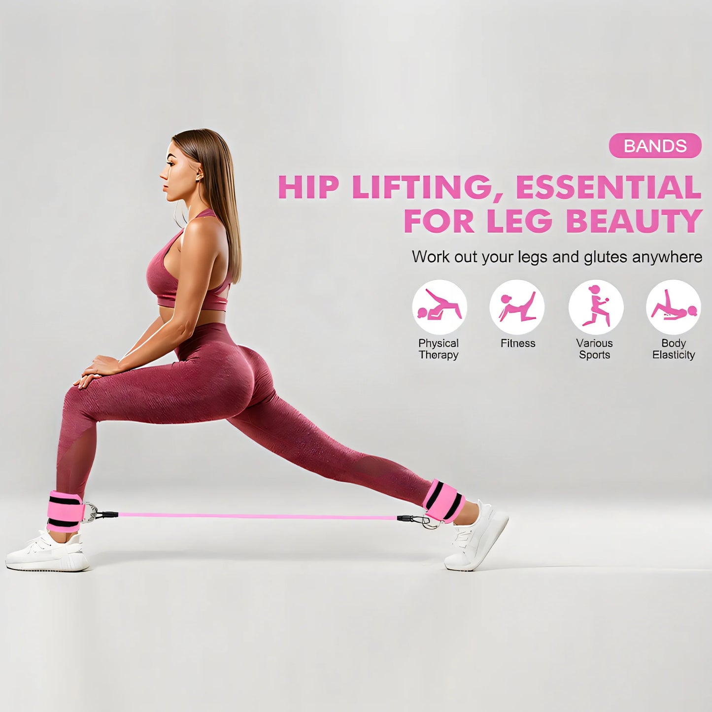 2Pcs ,Legs Training Exercise for Working Out,Strength Activation Bands Exercise Bands,Pink1