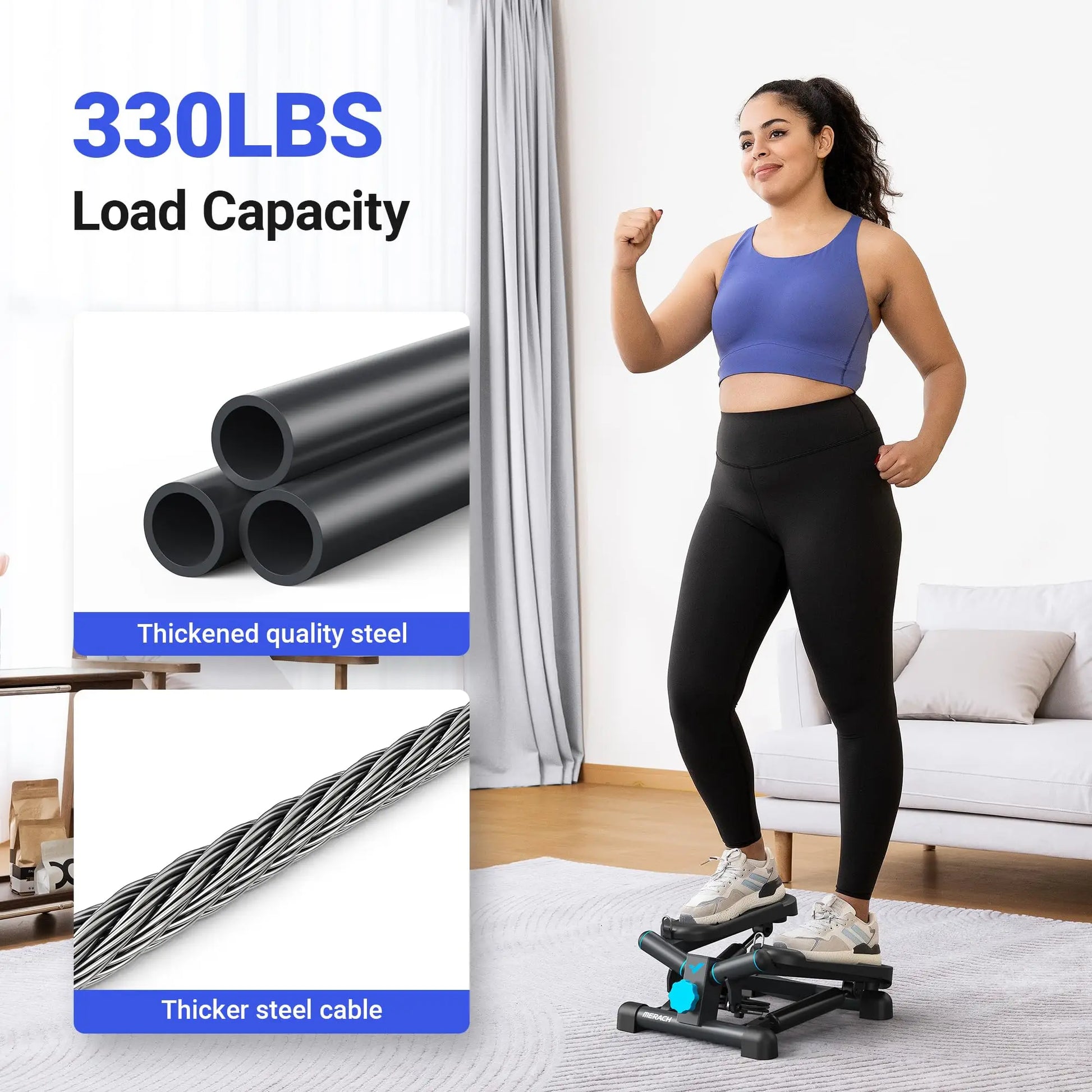Mini Stepper for Exercise, Twist Stair Stepper 330LBS Capacity, Stepper Exercise Equipment with Resistance Bands for Full Body Workout at Home