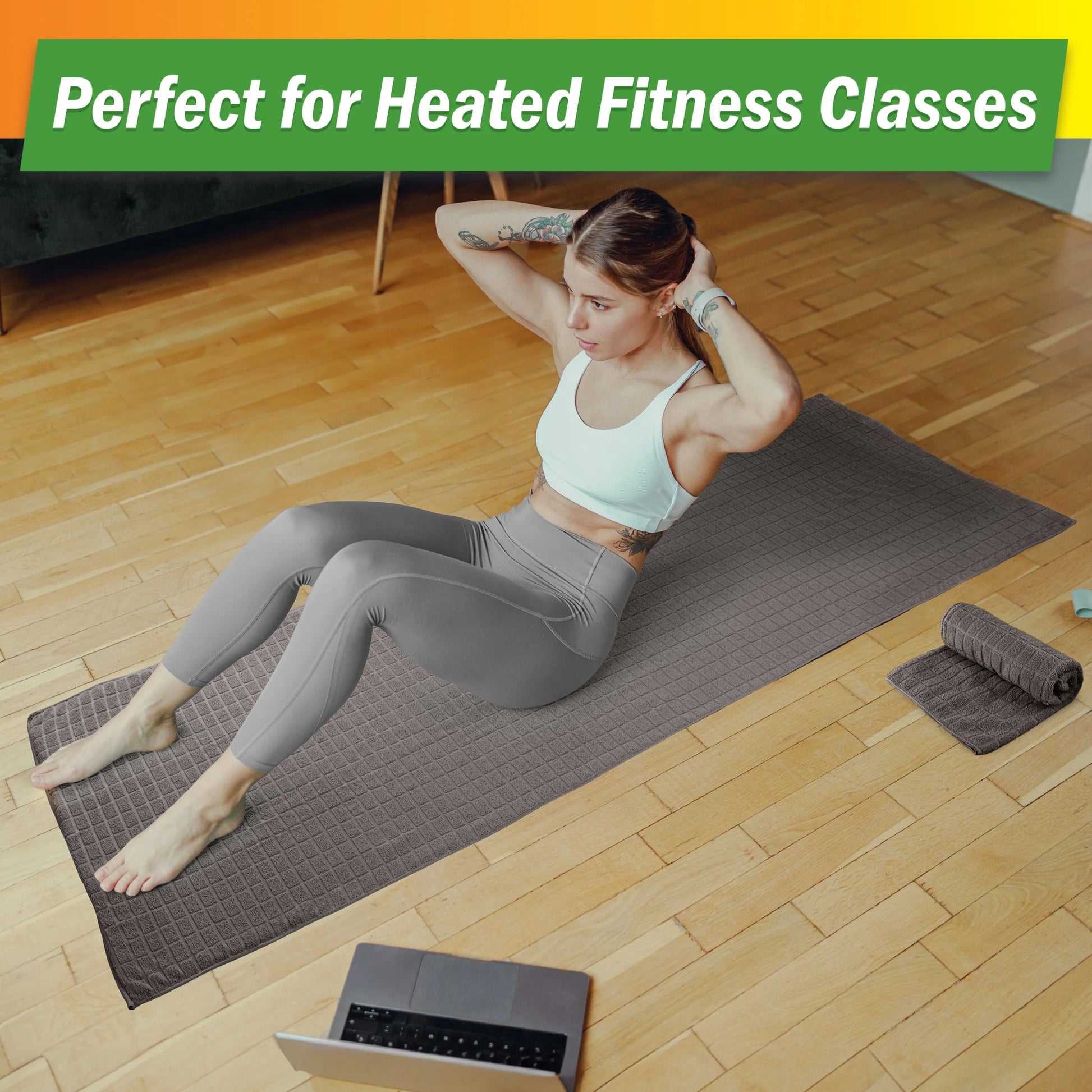 Yoga Towel Set - 72X24 Nonslip Towel for Hot Yoga and Pilates, Gray