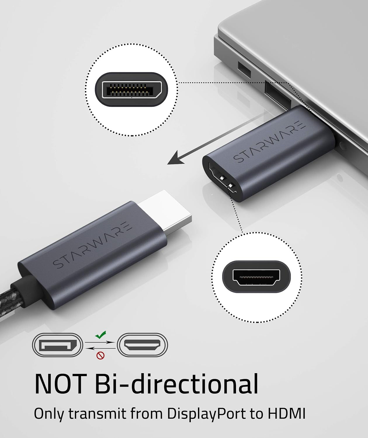 Displayport to HDMI Adapter,  DP Male to HDMI Female Passive Adapter Supporting up to 4K for Displayport Supported Computers to Connect HDMI Displays - Space Gray Aluminum