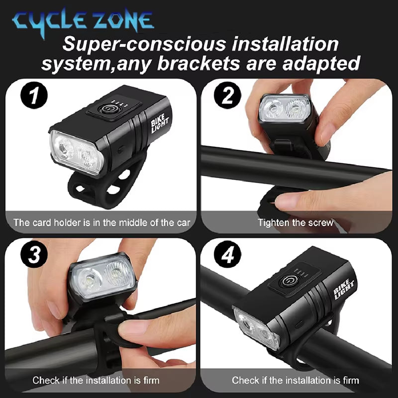 T6 LED Bike Front Light Bicycle Headlight Rechargeable Bright MTB Road Bike Head Lamp LED Cycling Flashlight for Night Riding