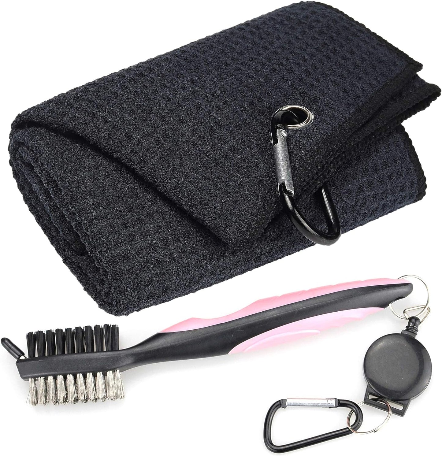 Golf Towels - Microfiber Waffle Pattern Tri-Fold, Brush Tool Kit with Club Groove Cleaner with Retractable Cord and Clip, for Men Women, Golf Gift