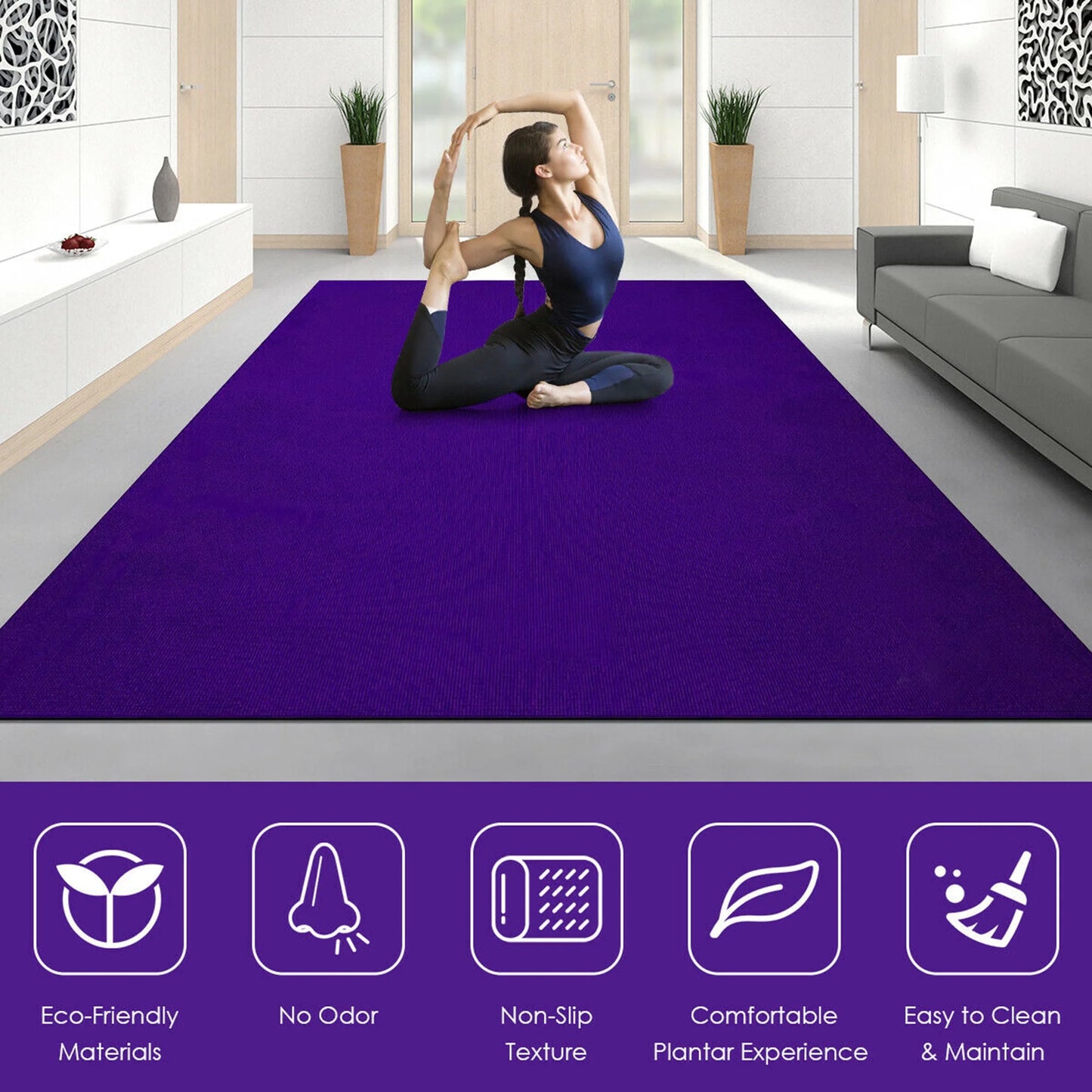 Large Yoga Mat 6' X 4' X 8 Mm Thick Workout Mats for Home Gym Flooring Purple