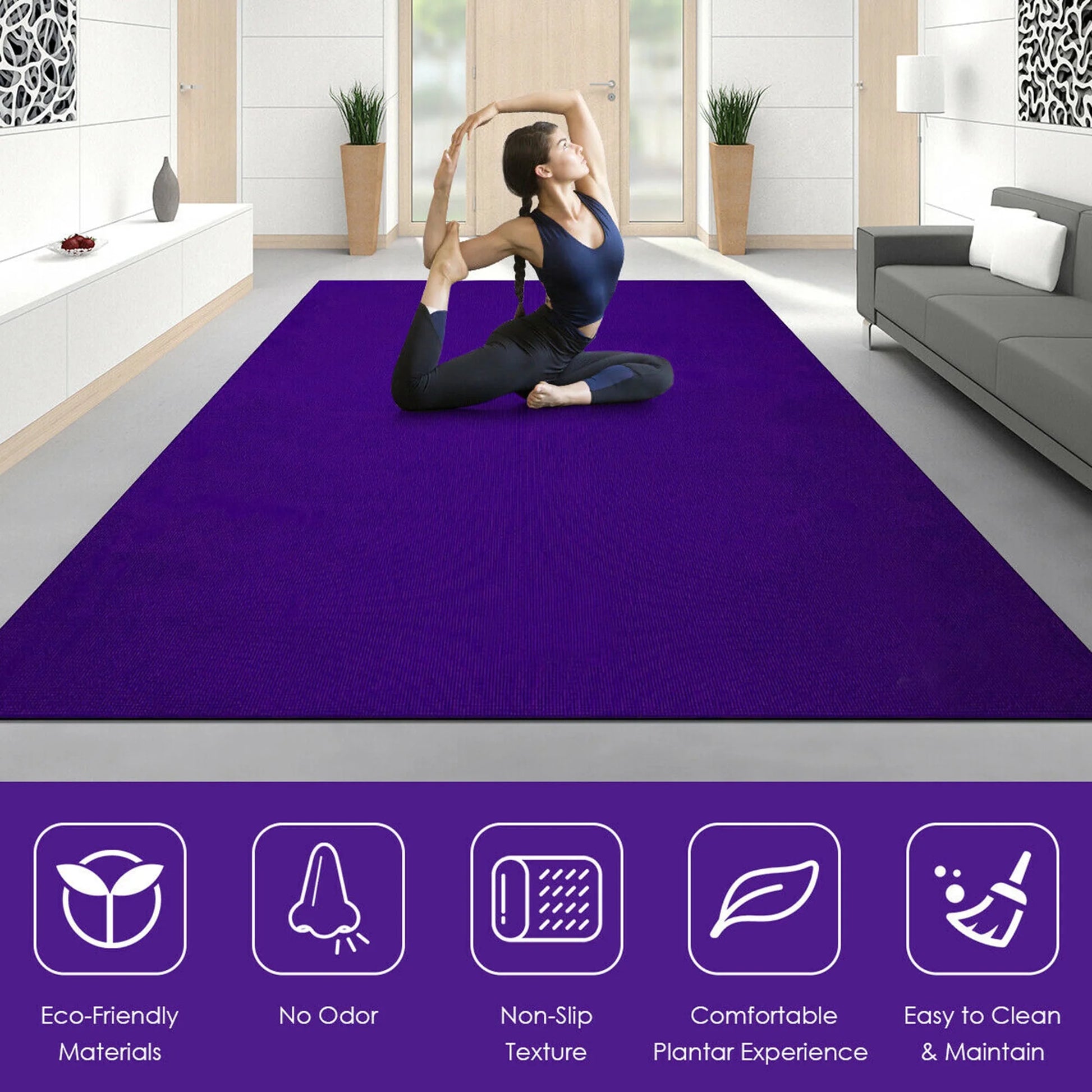 Large Yoga Mat 6' X 4' X 8 Mm Thick Workout Mats for Home Gym Flooring Purple